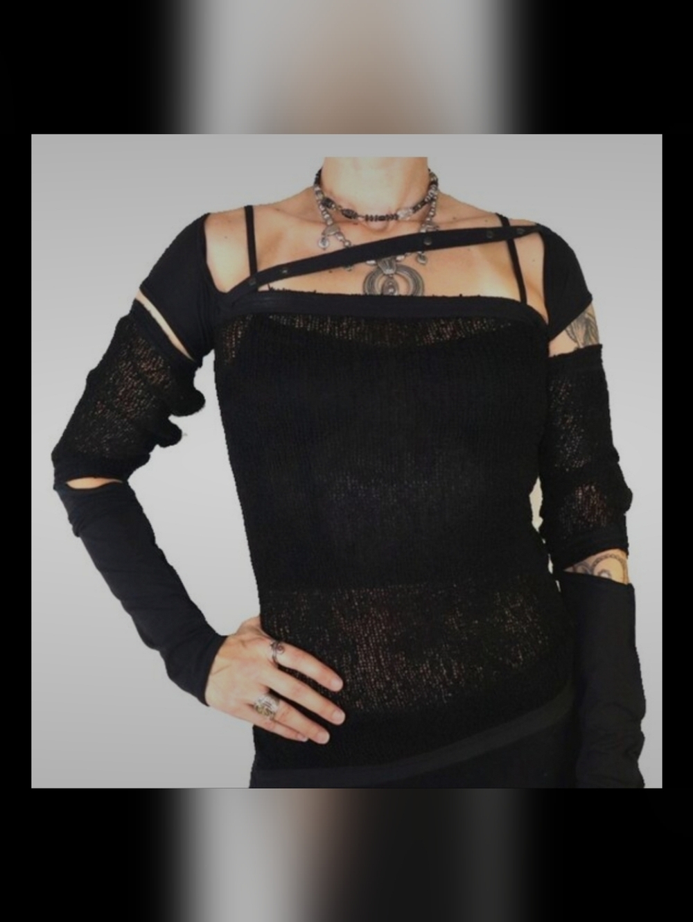 NWT Psylo Unique Gila Gothic Asymmetrical Cotton Soft Mesh Layered Top Sexy S/M